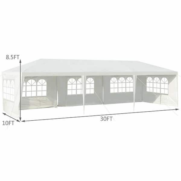 Costway 10 ft. x 30 ft. White Canopy Heavy-Duty Gazebo