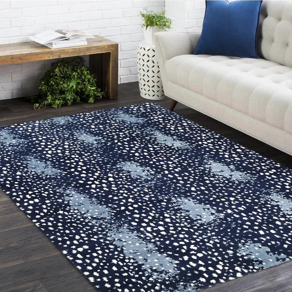 Plush Navy Wool 9' x 12' Hand-Knotted Rectangular Area Rug