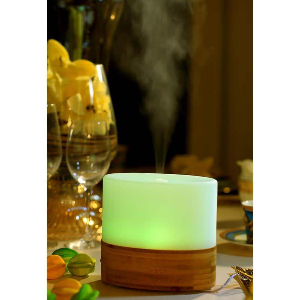 Compact White and Bamboo Ultrasonic Aroma Diffuser Humidifier