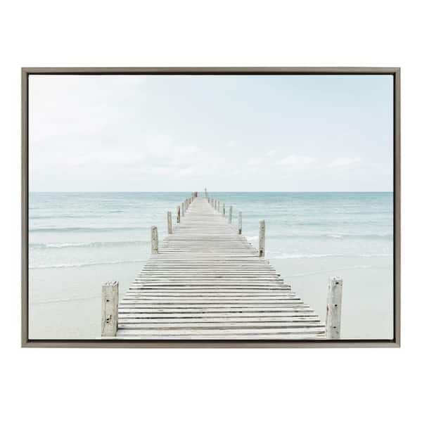 Kate and Laurel Wooden Pier on the Beach by Amy Peterson Framed Nature Canvas Wall Art Print 38.00 in. x 28.00 in.