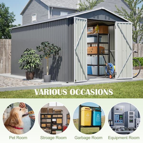 Thanaddo 8 ft. W x 12 ft. D Outdoor Gray Metal Storage Shed Tool