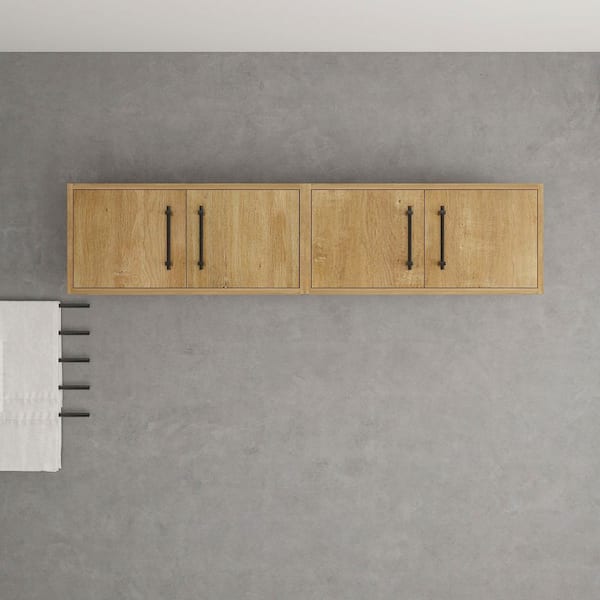 Victoria 59.25 in. W x 11.8 in. D x 13.78 in. H Brown Plywood Wall Overhead Floating Linen Cabinet in Oak