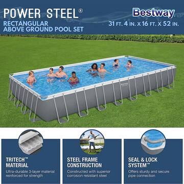 31' 4" x 16' x Rectangular 52 in. Deep Metal Frame Above Ground Swimming Pool Set