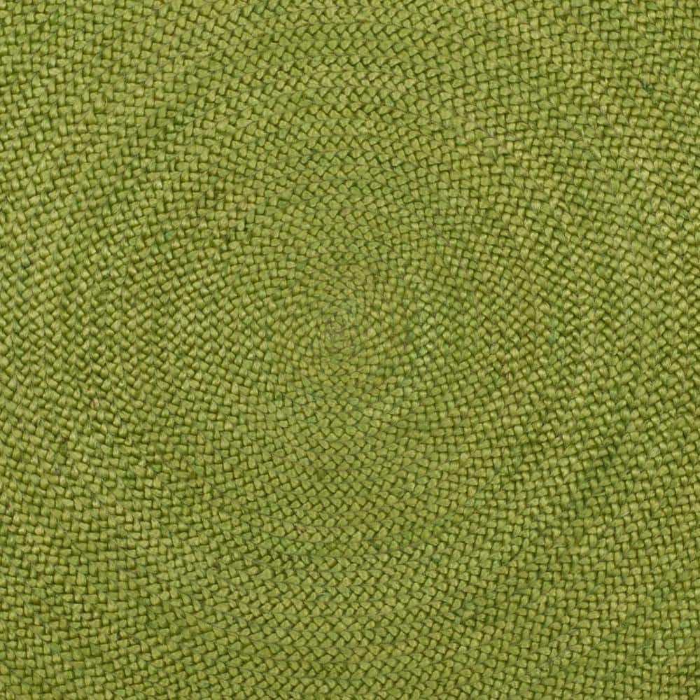 Green and Natural Round Braided Jute Rug, 5 ft