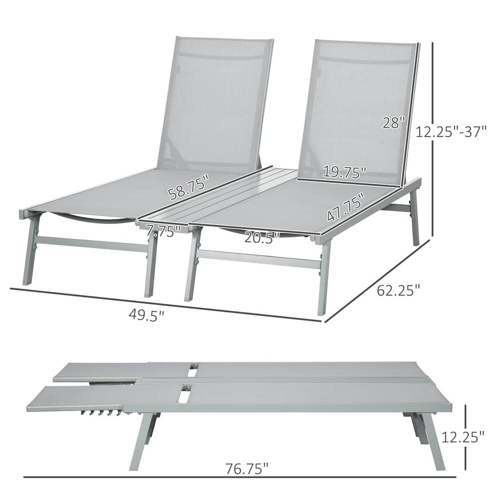 Light Gray Mesh and Metal Conjoined Chaise Lounge Set