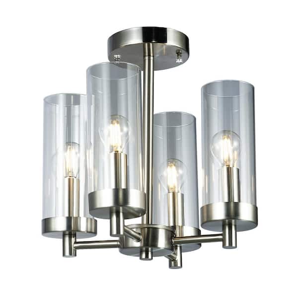 Warehouse of Tiffany Renic 11.8 in. 4-Light Indoor Silver Finish Semi-Flush Mount Light with Light Kit