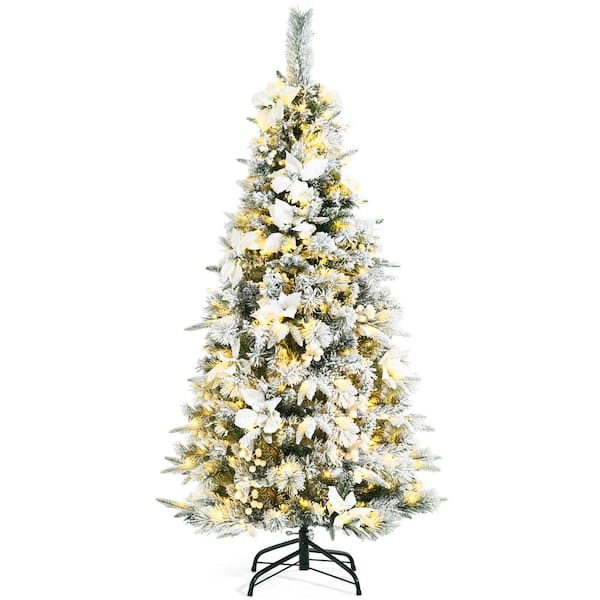 Gymax Artificial Christmas Tree 5 ft. Pre-Lit Snow-Flocked Christmas ...