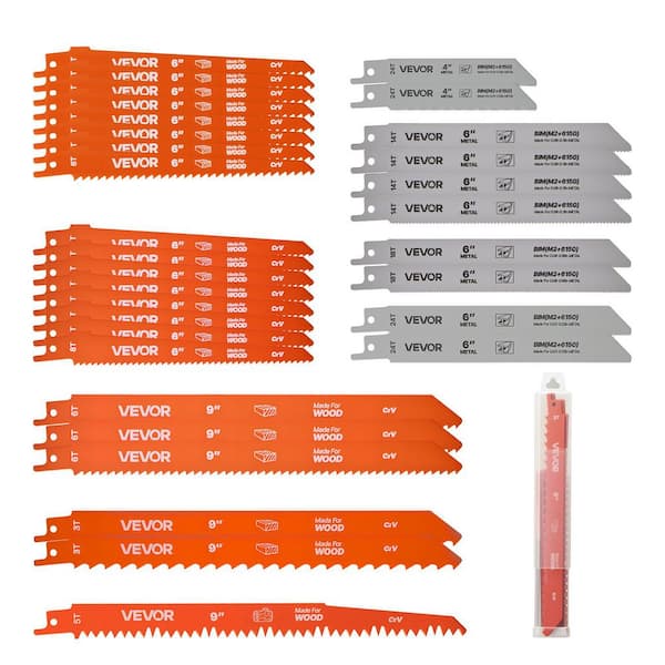 Reciprocating Saw Blades,9.06 in., 32-Piece,6-24 TPI,Various Sizes Bi-Metal Reciprocating Saw Blade Set, Universal Shank