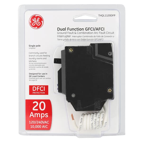 GE Q-Line 20 Amp 1-Pole Dual Function Arc Fault/GFCI Breaker THQL1120DFP -  The Home Depot