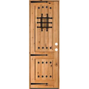 30 in. x 96 in. Mediterranean Knotty Alder Arch Top Clear Stain Left-Hand Inswing Wood Single Prehung Front Door