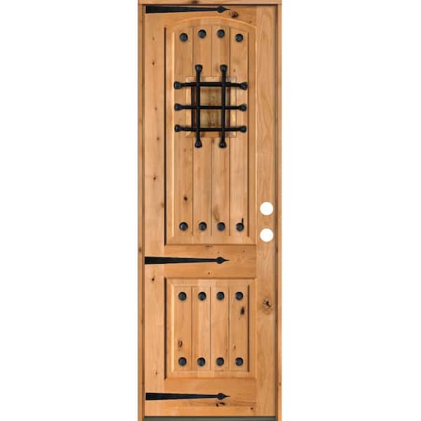 Krosswood Doors 30 in. x 96 in. Mediterranean Knotty Alder Arch Top Clear Stain Left-Hand Inswing Wood Single Prehung Front Door