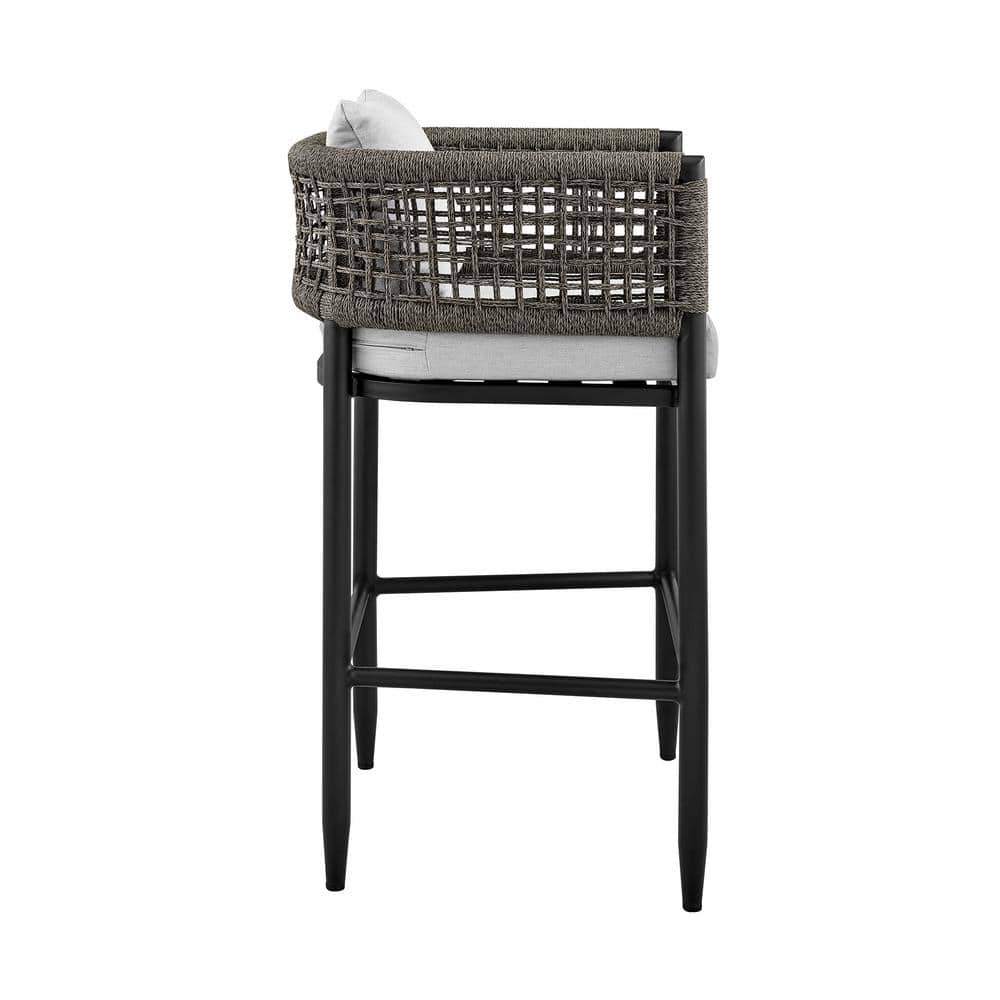 Alegria Gray Aluminum and Rope Outdoor Bar Stool with Cushions