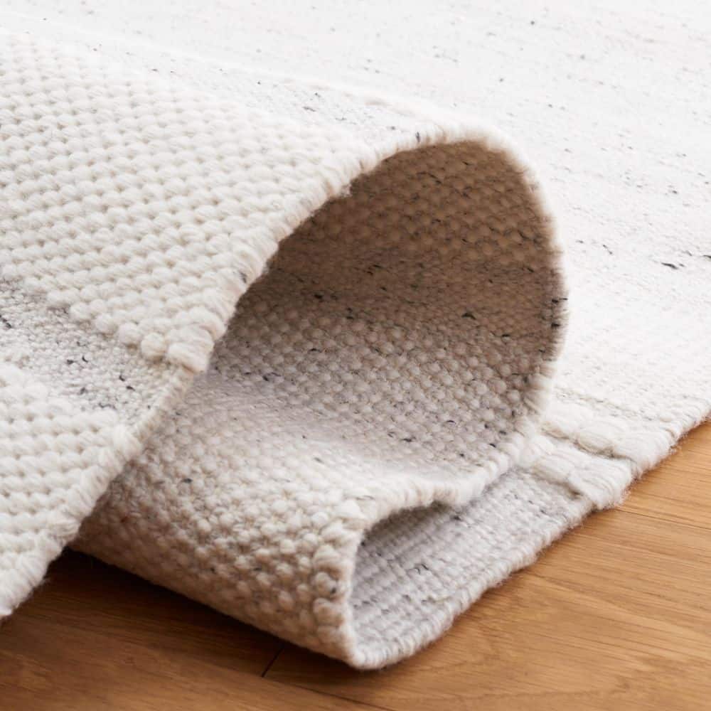 Ivory and Light Grey Square Flat Woven Wool Rug