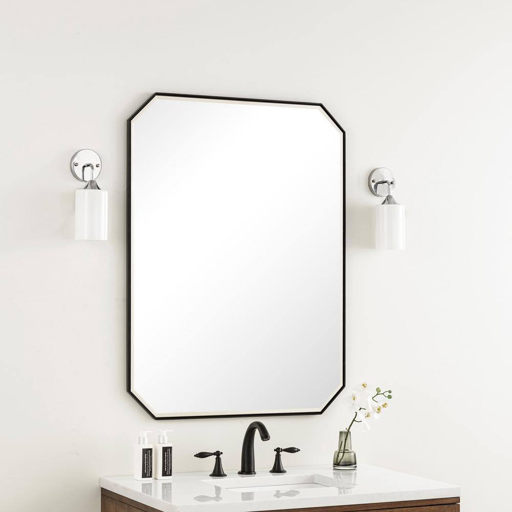 Rohe 40" x 30" Matte Black Octagon Beveled Vanity Mirror