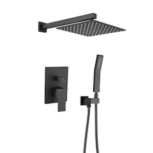 2-Spray Patterns with 1.8 GPM 10 in. Wall Mount Dual Shower Heads with Handheld Shower Faucet in Matte Black