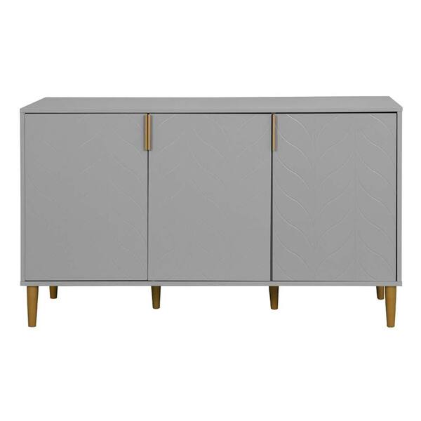 Unbranded 50.00 in. W x 17.70 in. D x 29.50 in. H Gray Freestanding Sideboard Cabinet Linen Cabinet with 3 Carved Door