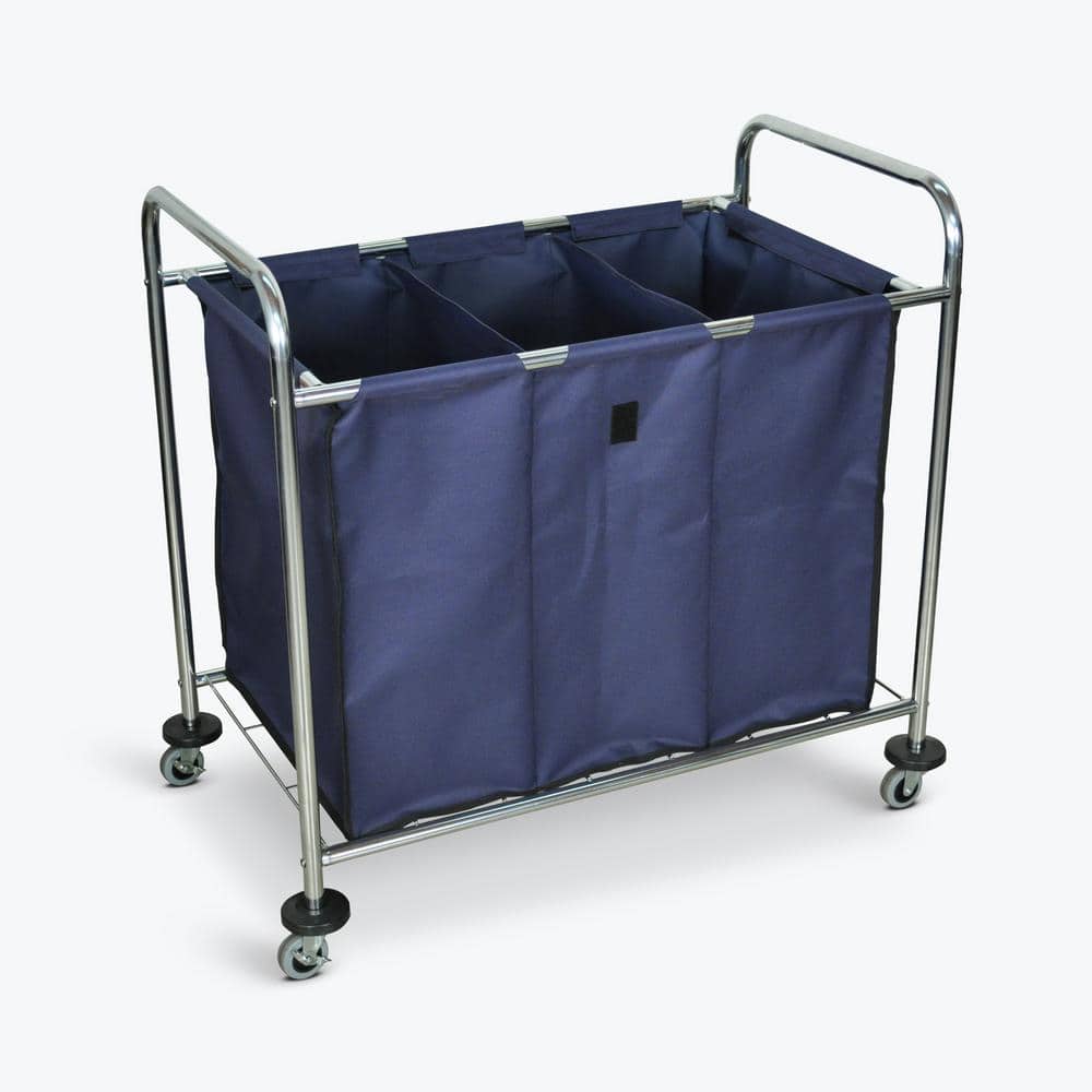 Silver Stainless Steel 3-Shelf Utility Cart with Raised Edges