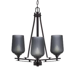 Ontario 18.5 in. 3-Light Dark Granite Geometric Chandelier for Dinning Room with Smoke Textured Shade No Bulbs Included