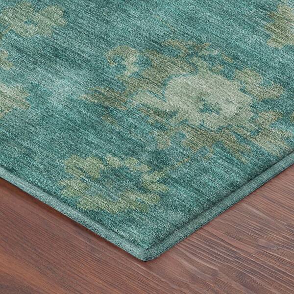 Mayfield Premium Machine Washable Abstract AMF2305 Teal 2 ft. x 7 ft. Runner Rug