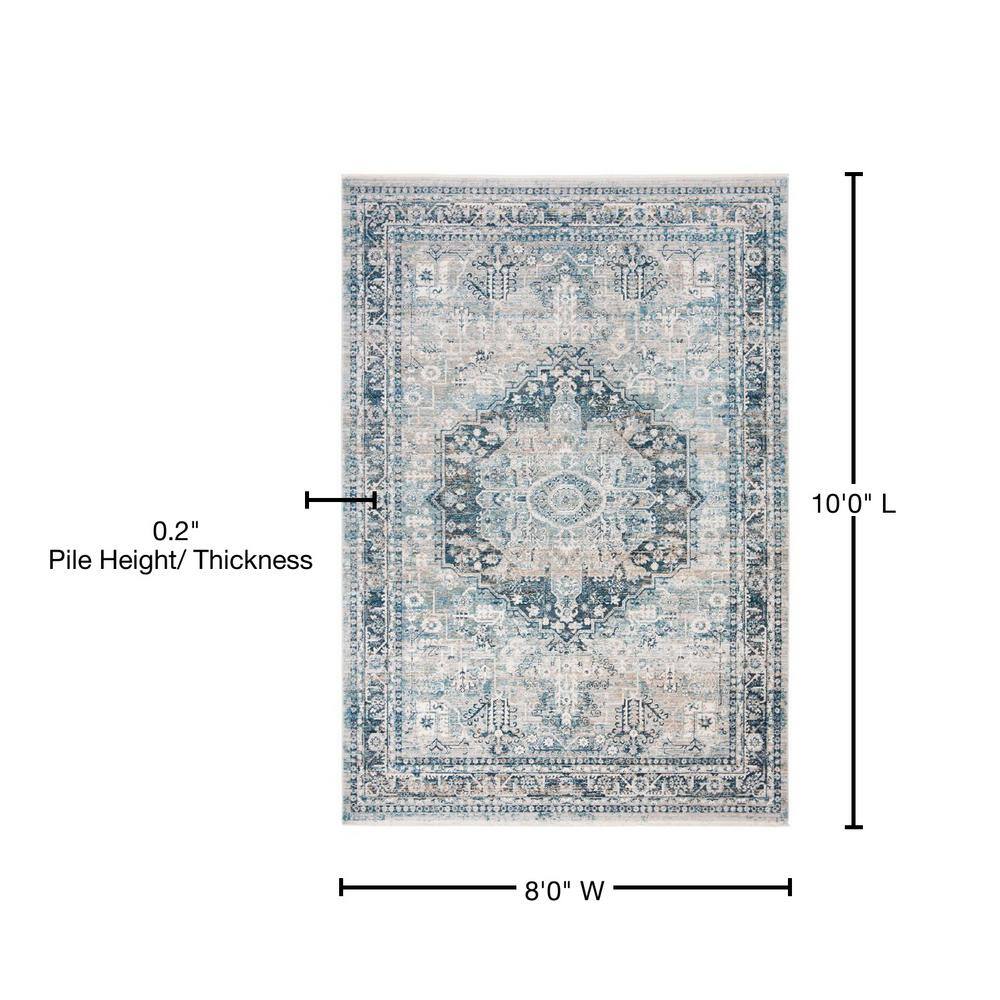 Elegant Victoria Blue & Grey 8' x 10' Synthetic Area Rug