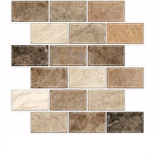 Brown Marble Look 12 in. x 12 in. Vinyl Peel and Stick Backsplash 10-Sheet Pack