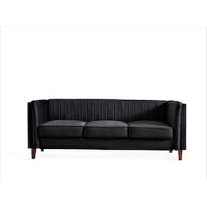 Alicia 83 in.  W Square Arm Velvet Mid-Century Modern Straight Sofa in Black