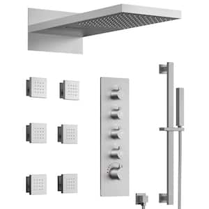 22 in. 15-Spray Radiance Waterfall Wall Bar Shower Kit with 6-Body Spray in Brushed Nickel (Valve Included)