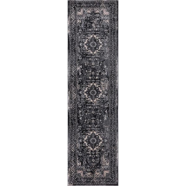 Home Decorators Collection Angora Anthracite 2 ft. x 7 ft. Medallion Runner Rug