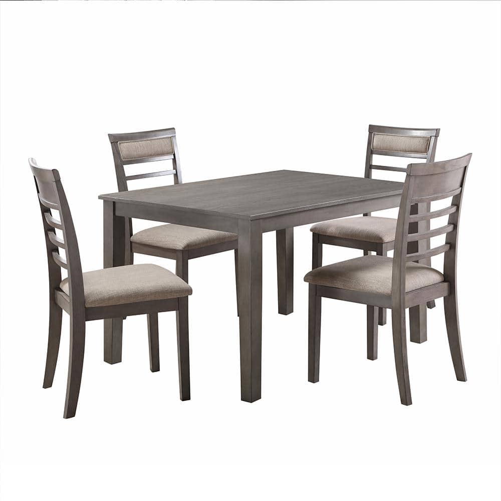 Lovell Gray Oak Veneer 5-Piece Dining Set with Padded Chairs