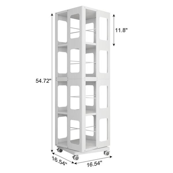 CSC DECOR INC 54.7 in. Tall White Steel 4-Tier Rotating Bookcase