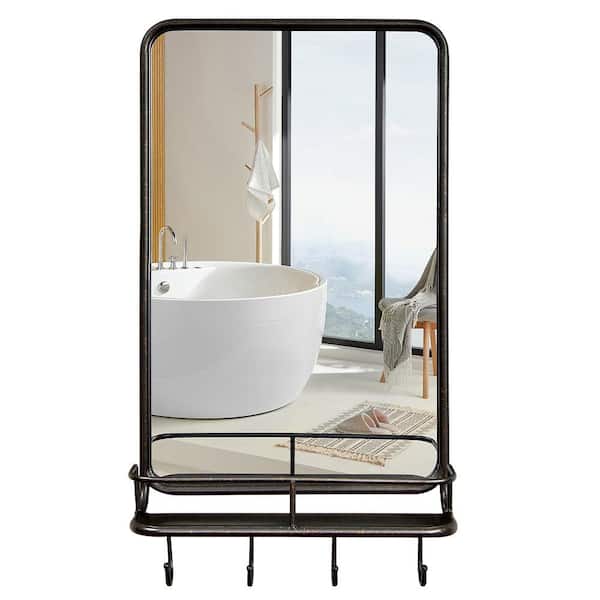 19 in. W x 33 in. H Large Rectangular Metal Framed Wall Bathroom Vanity Mirror in Black
