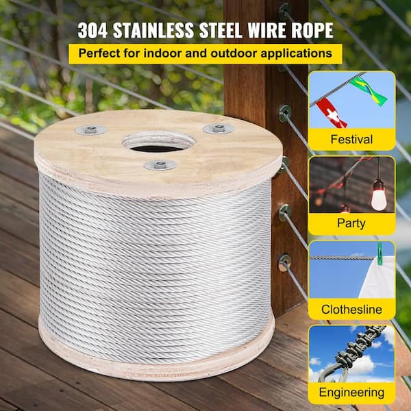 250 ft. x 3/16 in. Cable Railing Kit 3700 lbs. Load T304 Stainless Steel Wire Rope Winch with 7x19 Strand for Deck Stair