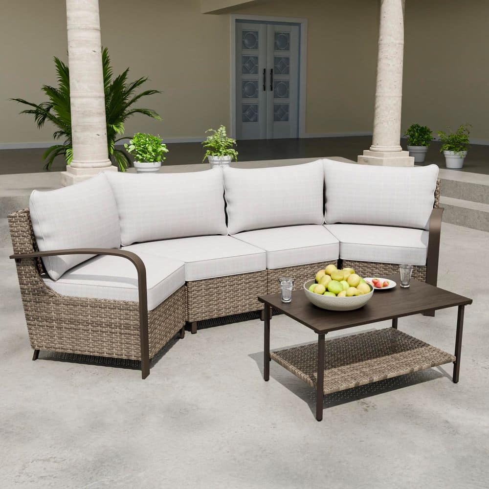 5-Piece Wicker Patio Conversation Sectional Seating Set with Beige Cushions price history on PriceWatchPro