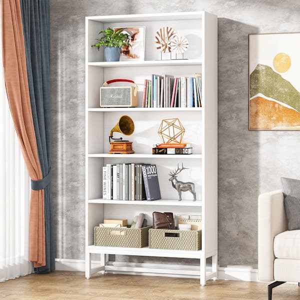 BYBLIGHT Eulas 70.8 in. Tall White Wood 5-Shelf Standard