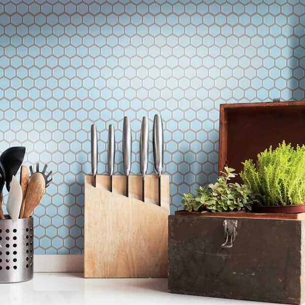 Hudson 1 in. Hex Cashmere Blue 11-7/8 in. x 13-1/4 in. Porcelain Mosaic Tile (11.2 sq. ft./Case)