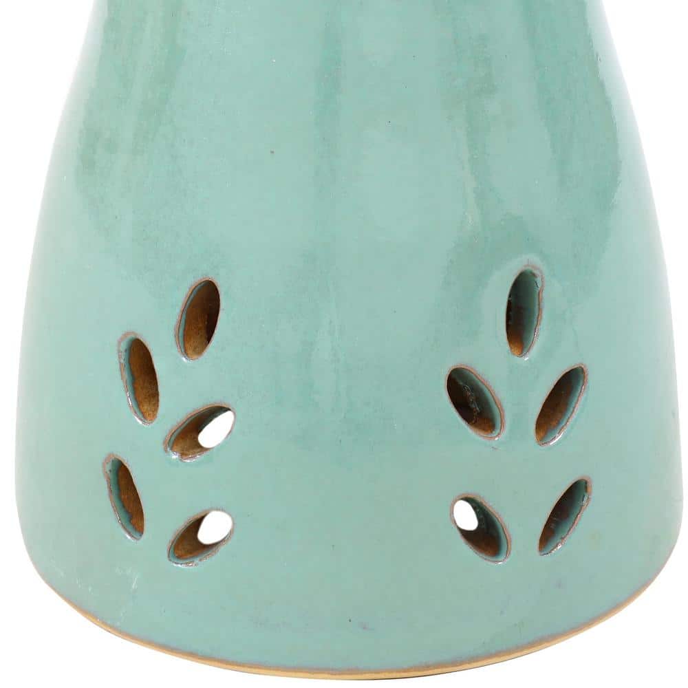 Seafoam Glazed Ceramic Hand-Painted Outdoor Bird Bath Stand