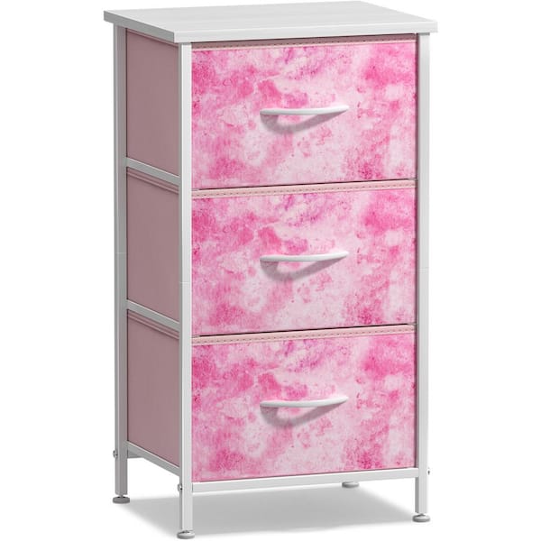 Sorbus 3 Drawers Pink Tie-Dye Nightstand 28.75 in. H x 17.75 in. W x 11.87 in. D