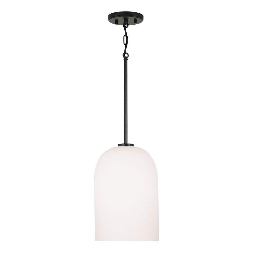 Matte Black Glass and Nickel Indoor/Outdoor Pendant Light