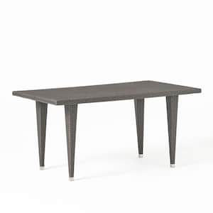 Gray Rectangle Wicker Outdoor Side Table with Water-Resistant and Powder-Coated Iron Construction