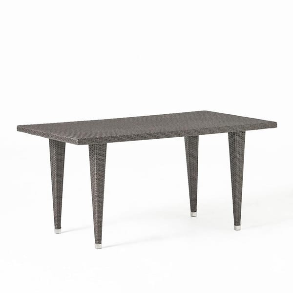 Unbranded Gray Rectangle Wicker Outdoor Side Table with Water-Resistant and Powder-Coated Iron Construction