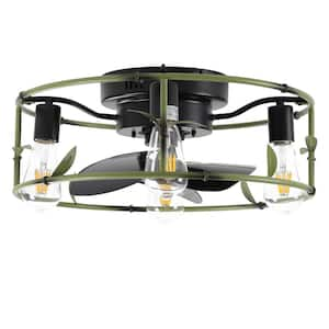 5 in. Indoor Black and Green Flush Mount Caged Ceiling Fan with Remote Control