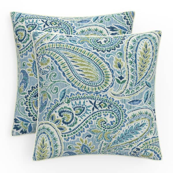 Pillow Perfect Paisley 18.5 in W x 5 in H Outdoor Large Throw Pillows 2 Count in Blue Arctic Stone 119323 The Home Depot