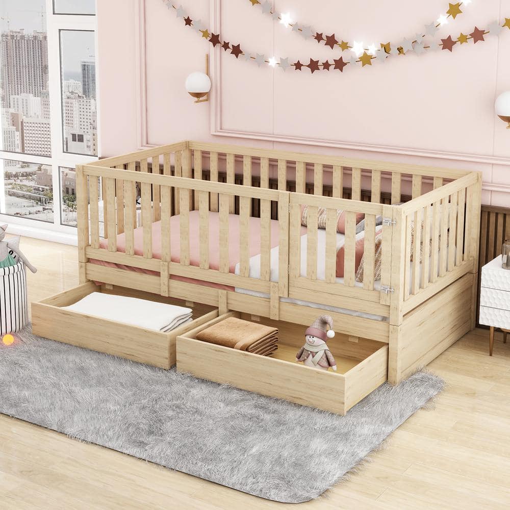 Harper & Bright Designs Detachable Natural Twin Size Wood Daybed with ...