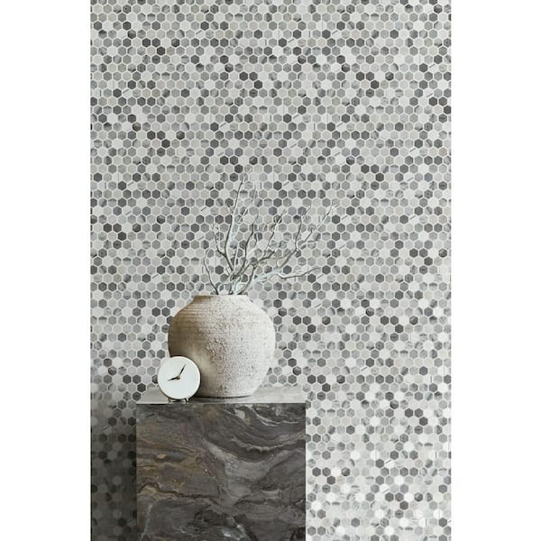 Avery Nistle Grey 1 in. x 1 in. Honeycomb Polished Upcycled Glass Mosaic Floor and Wall Tile (10.34 sq. ft./Case)