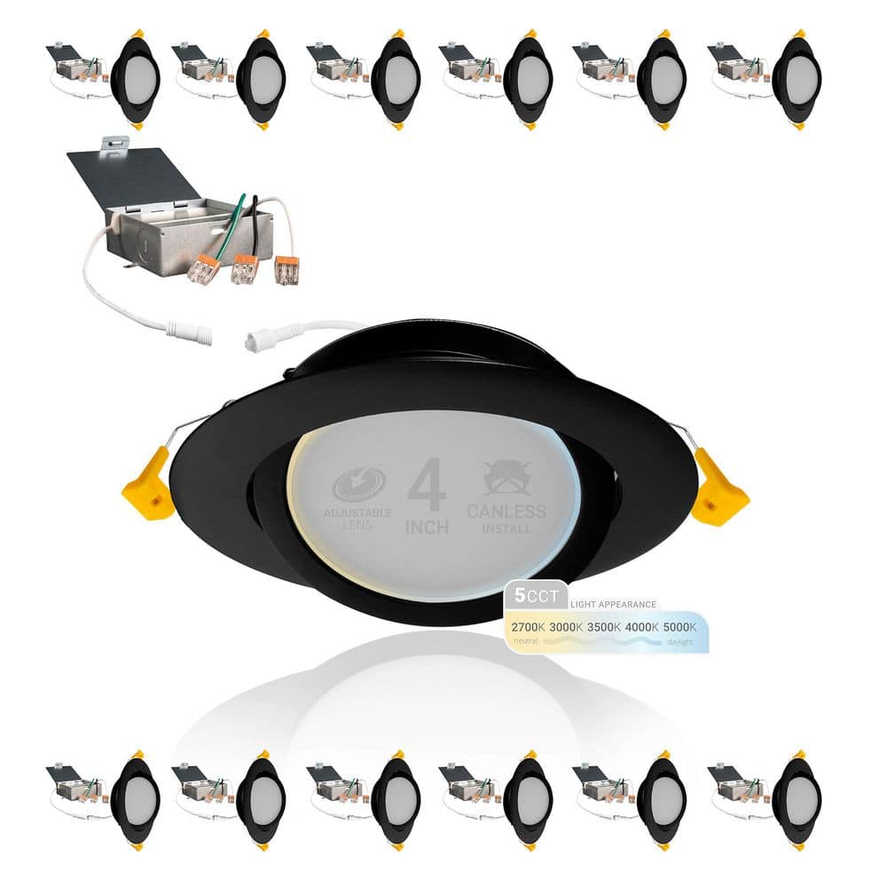 4 in. Canless 2700K-5000K 5 CCT New Construction Integrated LED Recessed Light Kit in Black (12-Pack) price history on PriceWatchPro