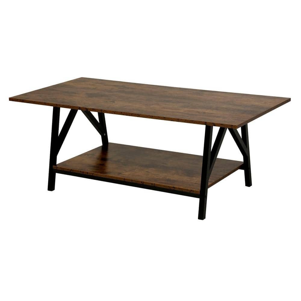 Merra 47 in. Vintage Brown Large Rectangle Wood Coffee Table with Open ...