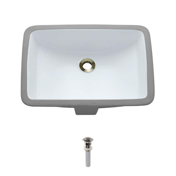 MR Direct Undermount Porcelain Bathroom Sink in White with Pop-Up Drain in Brushed Nickel