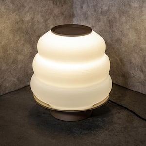 Honey Pot 12 in. White/Brown Minimalist Classic Plant-Based PLA 3D Printed Dimmable LED Table Lamp