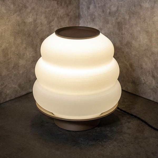 JONATHAN Y Honey Pot 12 in. White/Brown Minimalist Classic Plant-Based PLA 3D Printed Dimmable LED Table Lamp