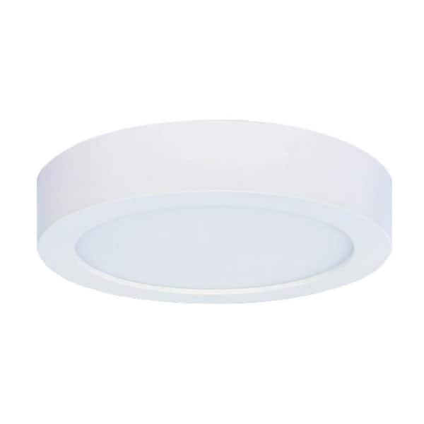 Bulbrite 5.5 in. White Round Flush Mount Ceiling Light with Plastic Shade, Dimmable 4000K Cool White Light Bulb Included 1-Pack